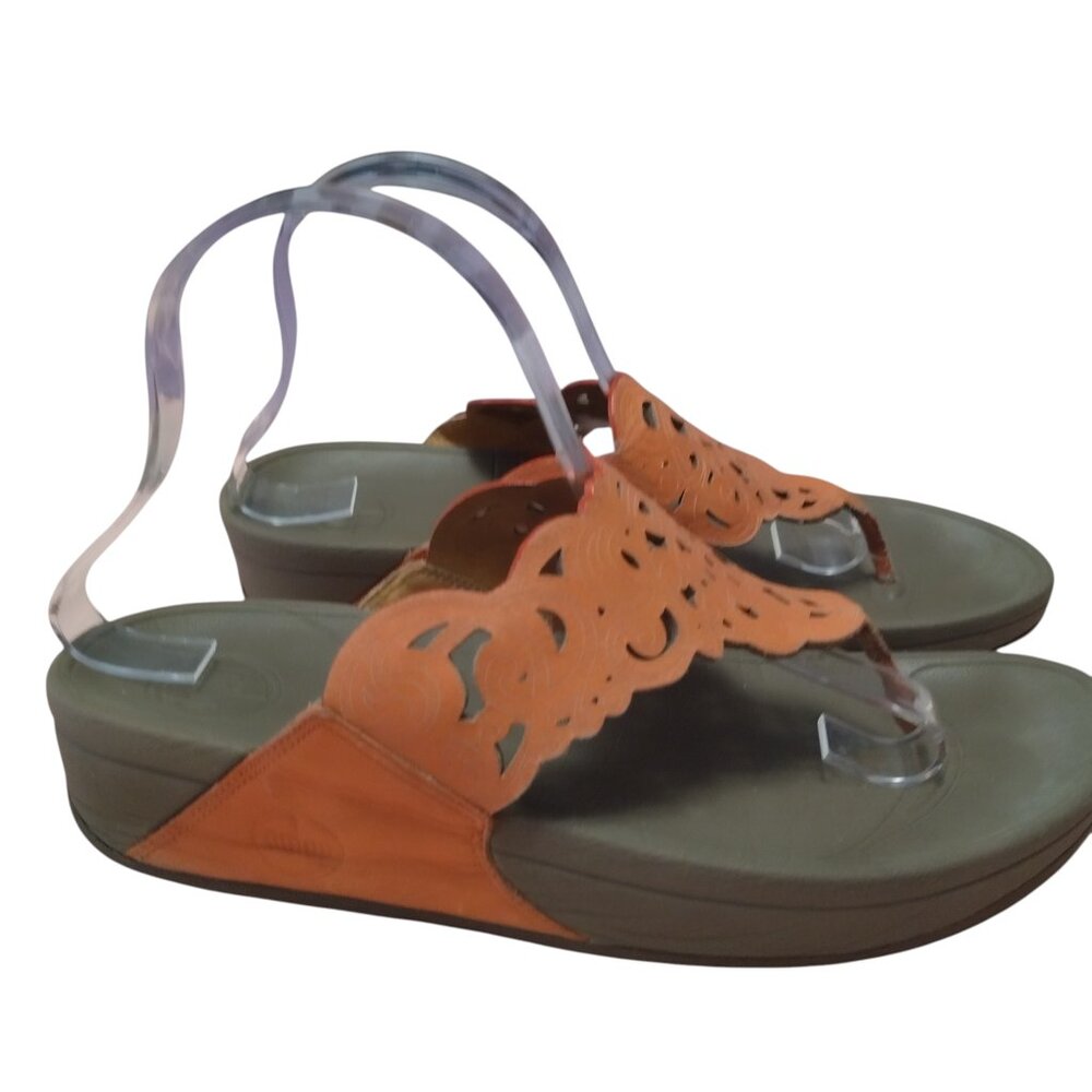 FitFlop Flora Women's Size 9 Orange Laser Cut Thong Wedge Comfort Slip On Sandal - Picture 3 of 6